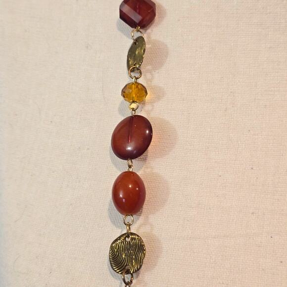 Signed Vintage Necklace Gold Tone Chain Statement Beads Art Deco 36 Inch Long - Picture 3 of 7